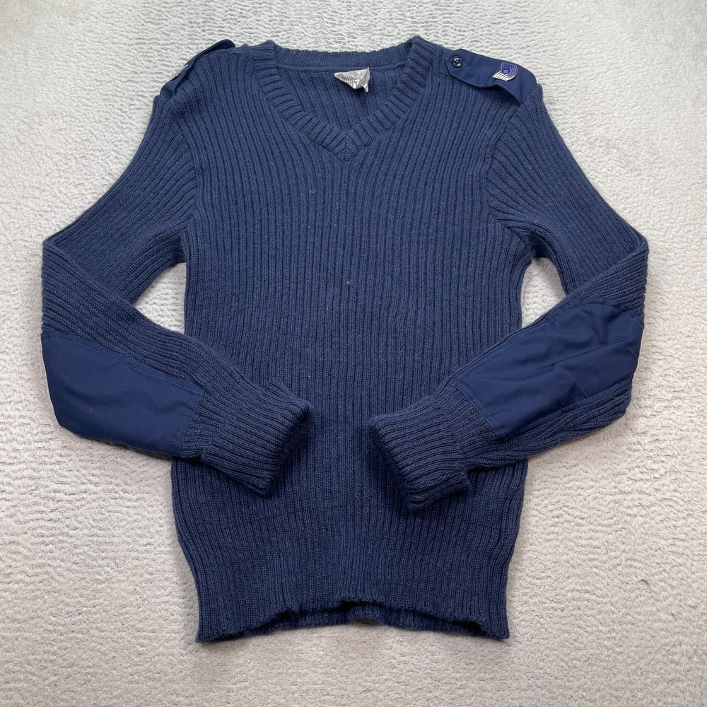 Brigade Quartermasters Sweater Mens 44 Large Blue Wool V Neck Commando Military